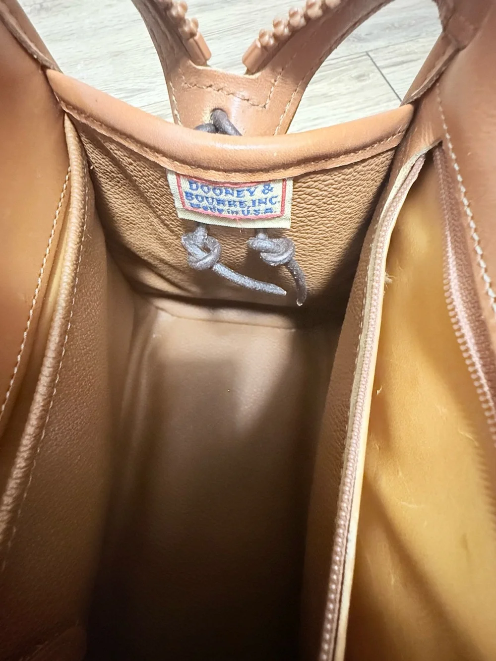 Vintage Dooney & Bourke Taupe Pebbled Leather Satchel with Tan Trim